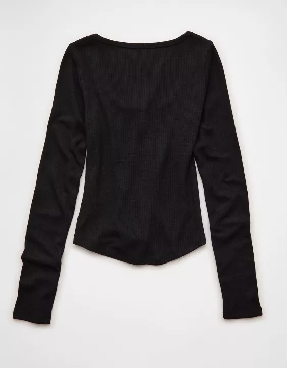 AE Waffle Long Sleeve Button-Up Tee - Image 4