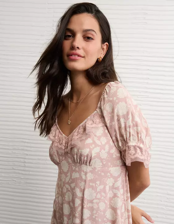 AE Printed Lace Tie Front Mini Dress - Image 5