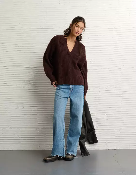 AE Whoa So Soft Notch Neck Cable Sweater - Image 6