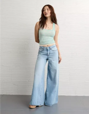 AE Square Neck Bow Mesh Tank Top