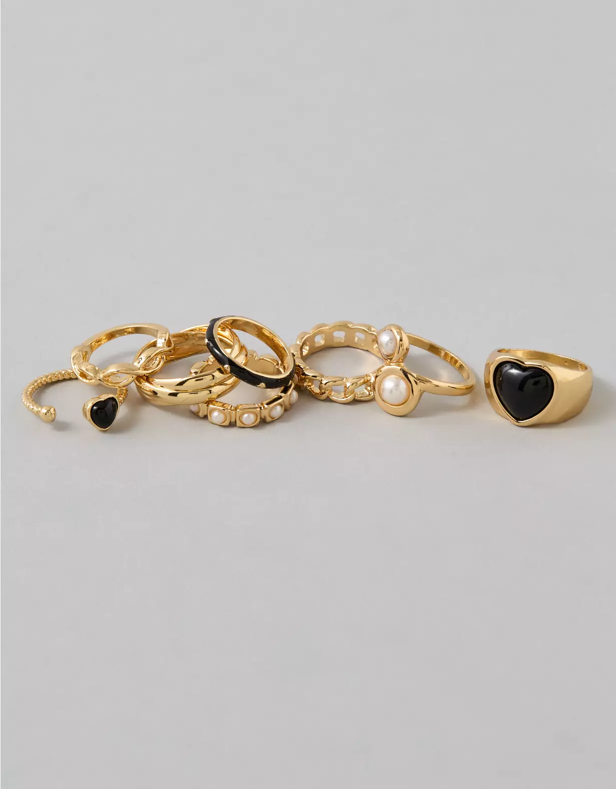 AE Black & Gold Heart Rings 8-Pack