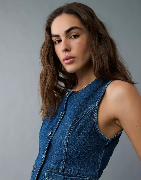 AE Crew Neck Button-Up Denim Vest - Image 6