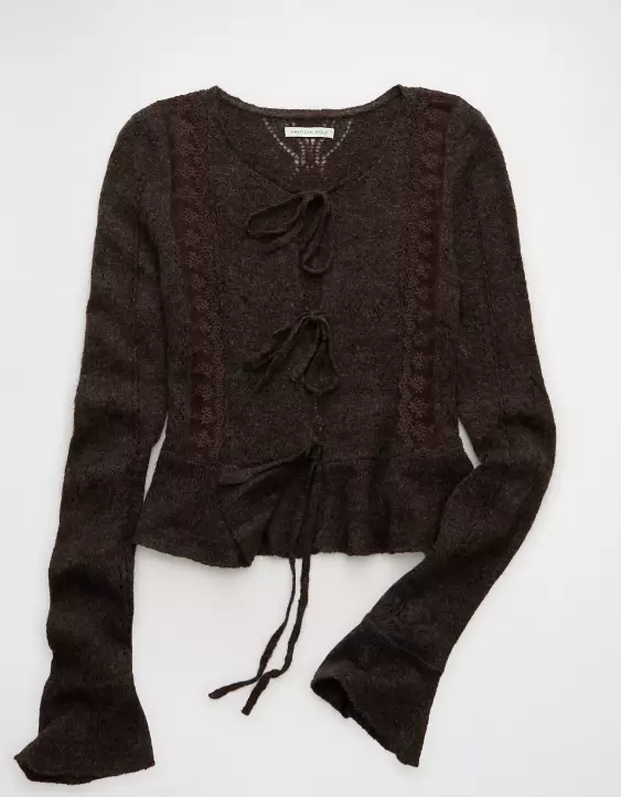 AE Lace Knit Tie-Front Cardigan - Image 3