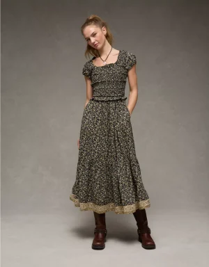 AE Scoop Neck Smocked Midi Dress