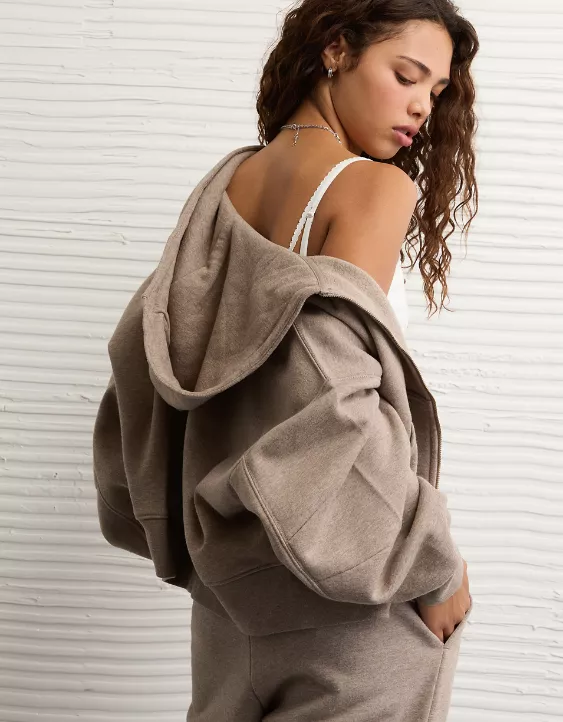 AE Everyday Luxe Barrel Sleeve Full Zip Hoodie - Image 2