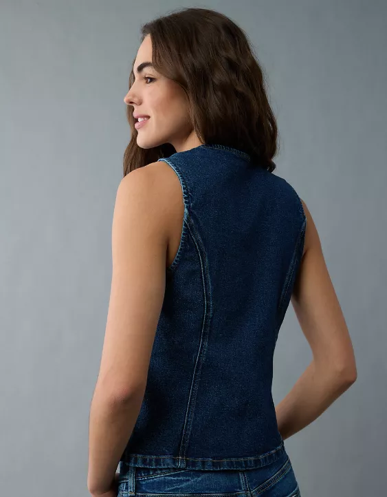 AE Crew Neck Button-Up Denim Vest - Image 2