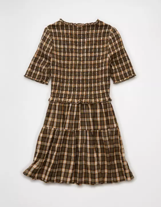 AE Puff Sleeve Tie Front Plaid Mini Dress - Image 4