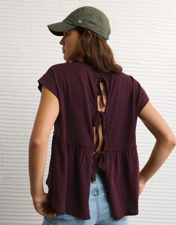 AE Sunchaser Knit Tie Back Babydoll T-Shirt - Image 2