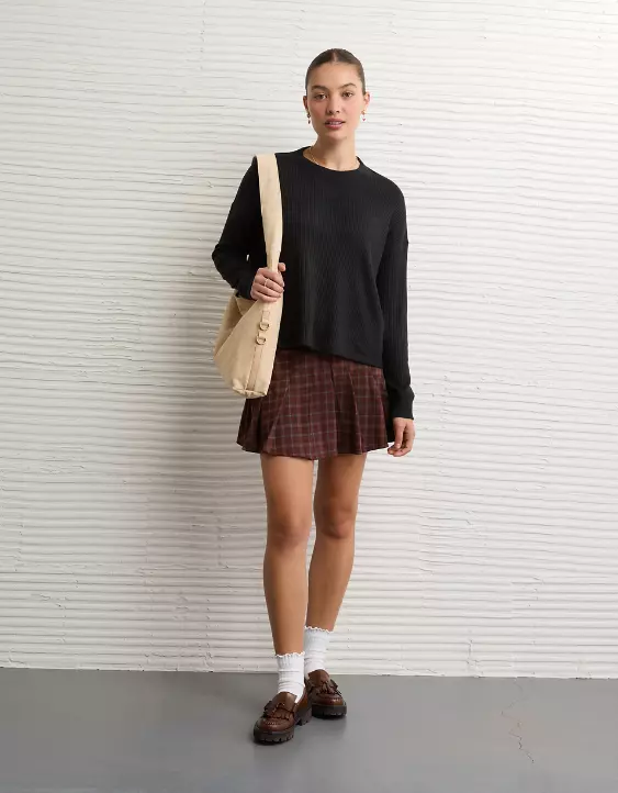 AE Long-Sleeve Waffle Plush Crew Neck Tee - Image 5