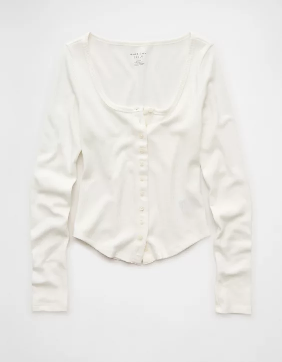 AE Waffle Long Sleeve Button-Up Tee - Image 4