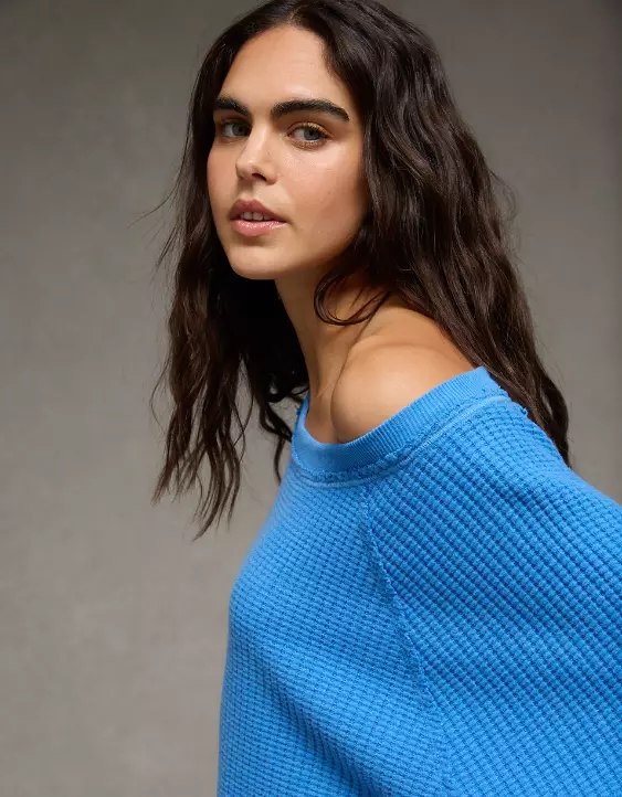 AE Big Hug Off-The-Shoulder Waffle Sweatshirt - Image 6