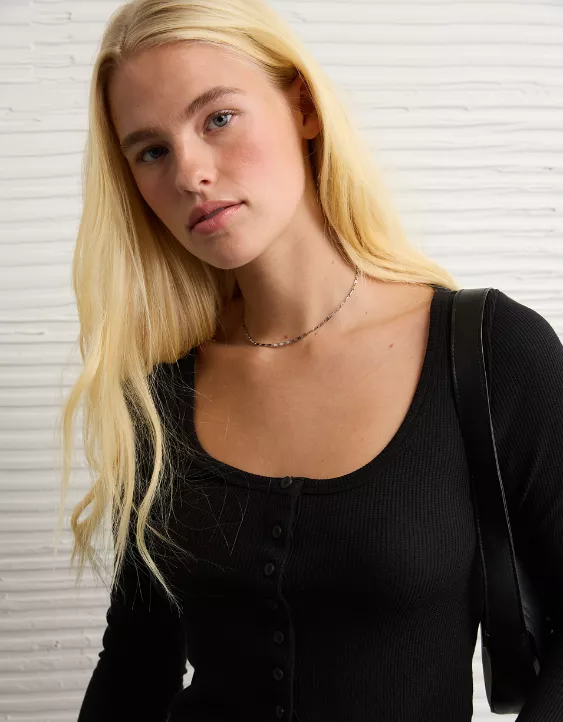 AE Waffle Long Sleeve Button-Up Tee - Image 6