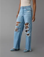 AE Dreamy Drape Stretch Ripped Super High-Waisted Baggy Wide-Leg Jean