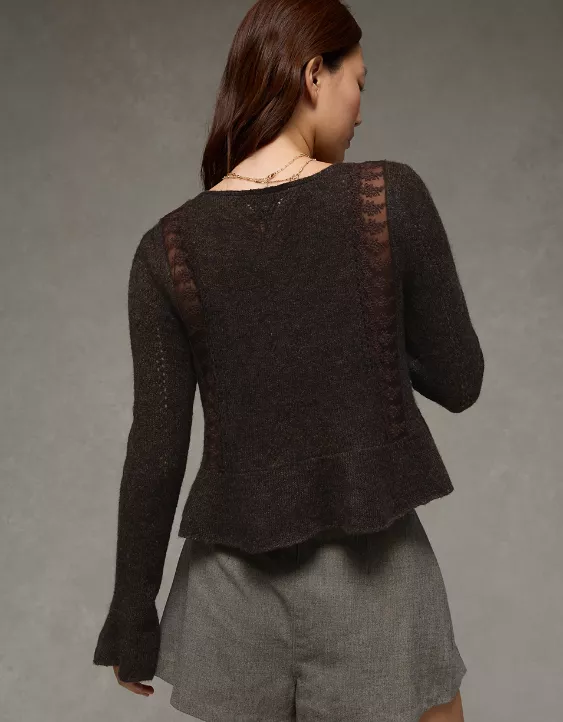 AE Lace Knit Tie-Front Cardigan - Image 2