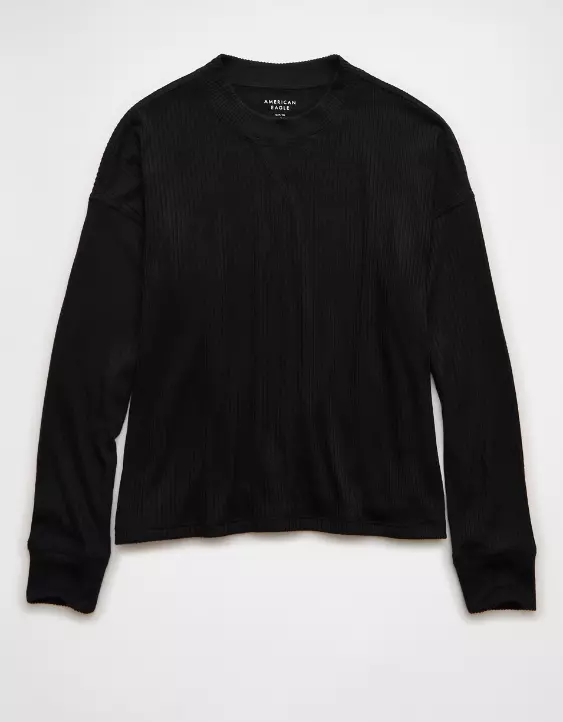 AE Long-Sleeve Waffle Plush Crew Neck Tee - Image 3
