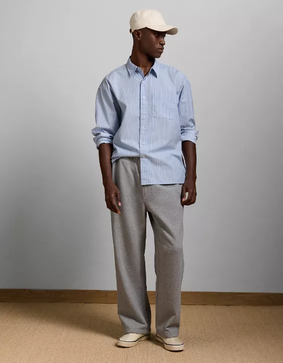 AE77 Premium Relaxed Striped Poplin Button-Up Shirt - Image 6