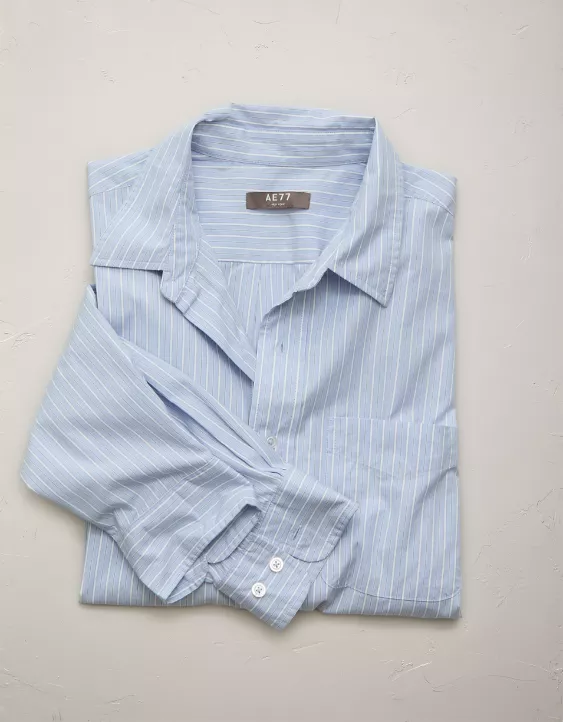 AE77 Premium Relaxed Striped Poplin Button-Up Shirt - Image 5