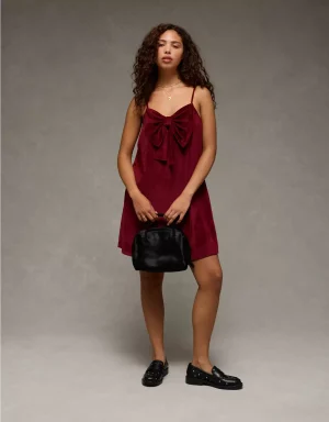 AE Strapless Velvet Knit Bow-Front Mini Dress