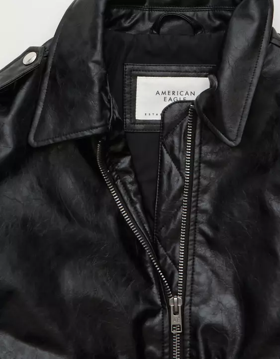 AE Oversized Vegan Leather Bomber Jacket - Image 6