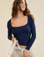 SMOOTHEZ Square Neck Long Sleeve T-Shirt