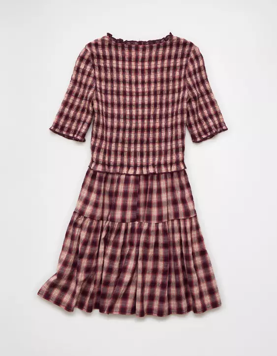 AE Puff Sleeve Tie Front Plaid Mini Dress - Image 4