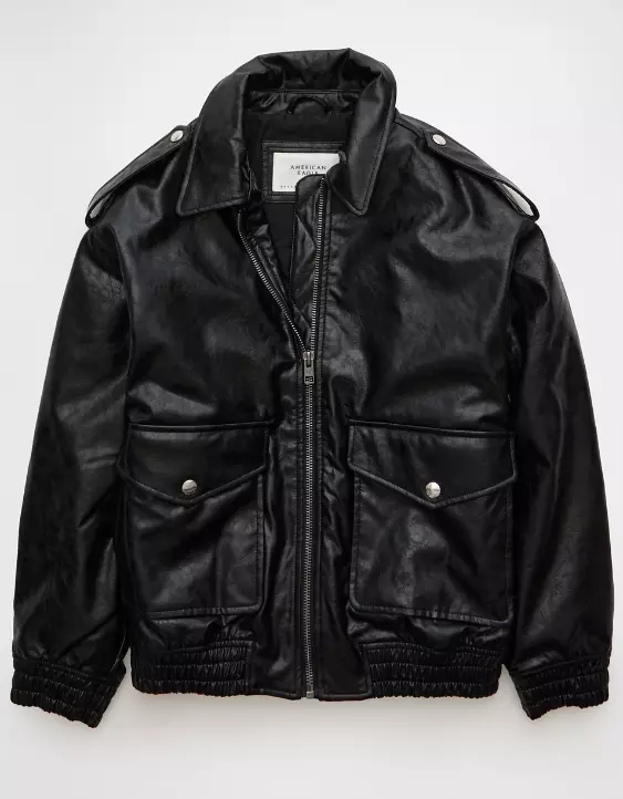 AE Oversized Vegan Leather Bomber Jacket - Image 3