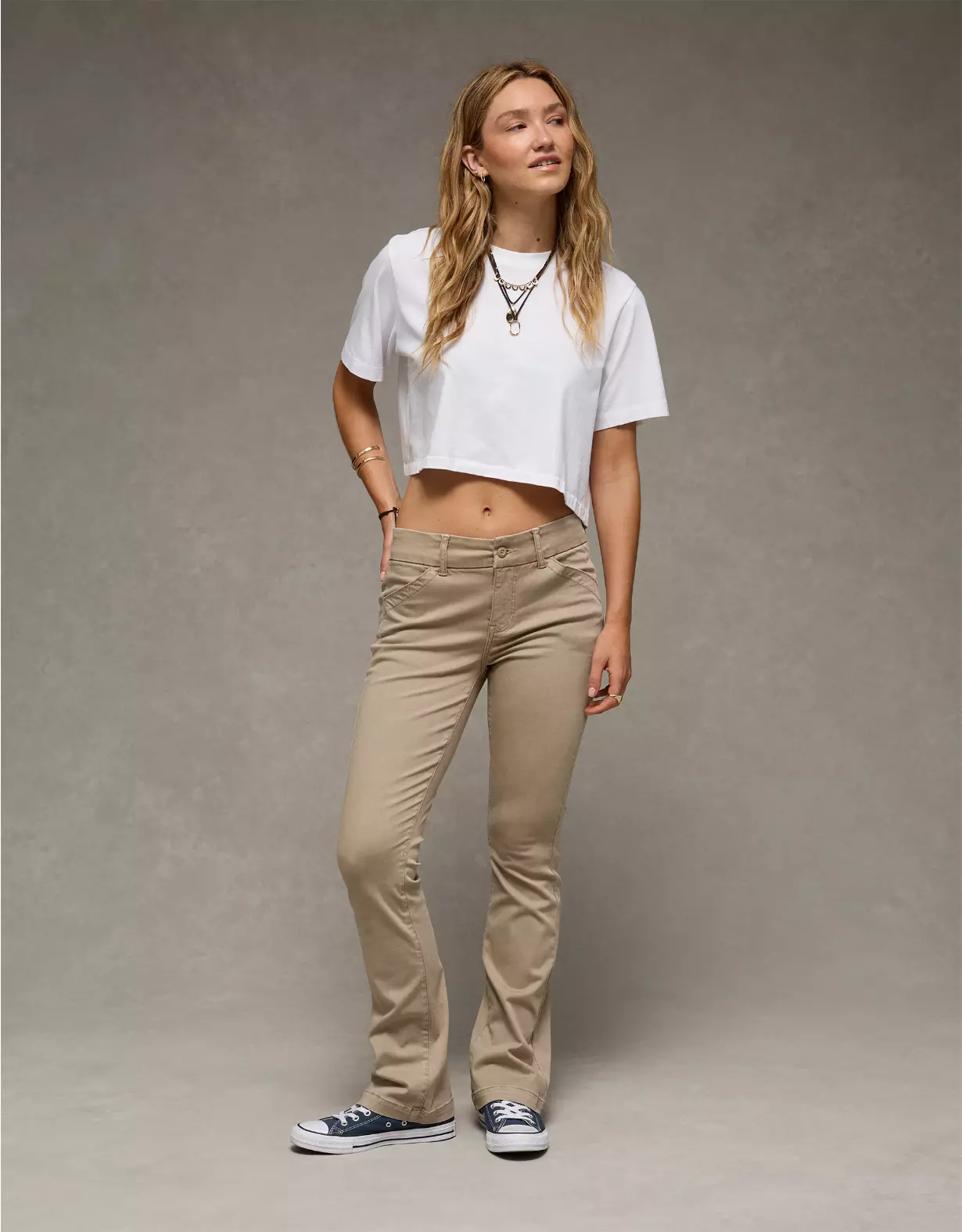 AE Stretch Low-Rise Kick Bootcut Khaki Pant