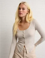 AE Waffle Long Sleeve Button-Up Tee