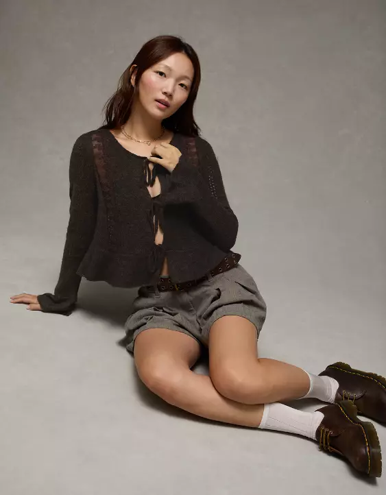 AE Lace Knit Tie-Front Cardigan - Image 8