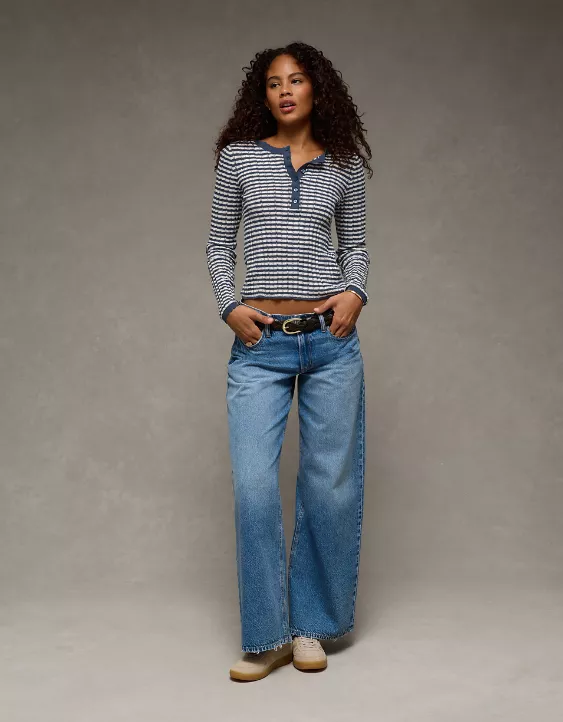 AE Pointelle Henley Sweater Top - Image 5