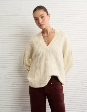 AE Whoa So Soft Notch Neck Cable Sweater